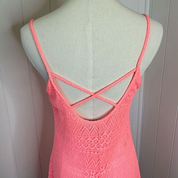 No Comment Womens Size Medium Skaters Mini Dress Coral Lace Overlay Lined - Picture 11 of 16